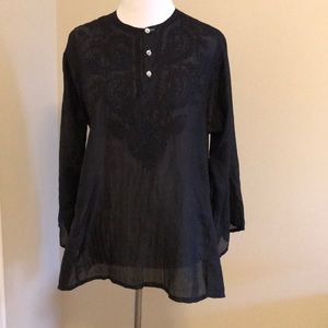 Black sheer 100% silk embroidered top